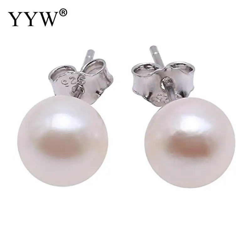 

Genuine Freshwater White Pearl Stud Earrings Engagement Jeweley Natural Pearl for Party Wedding Gift