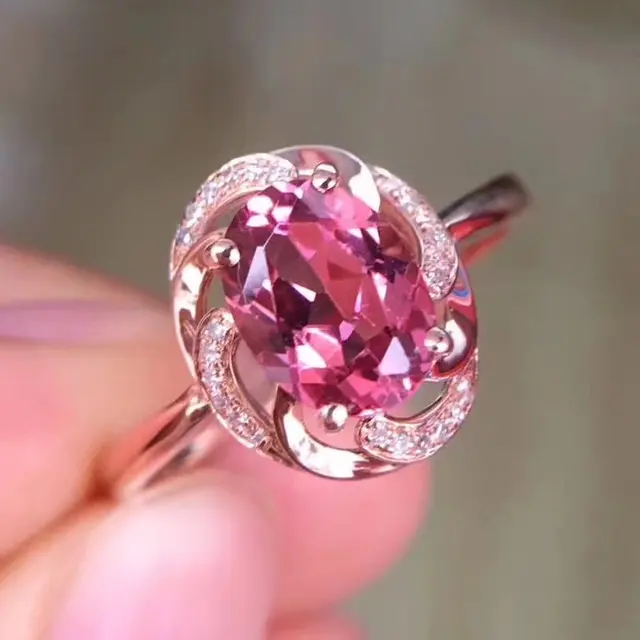 100 Fidelity Natural 6*8mm perfect pink tourmaline Rings