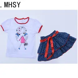 Дети Детский Комплект Детские костюм для девочки детская летняя одежда детская одежда футболка с короткими рукавами и юбка 1 2 3 4 5Y лет