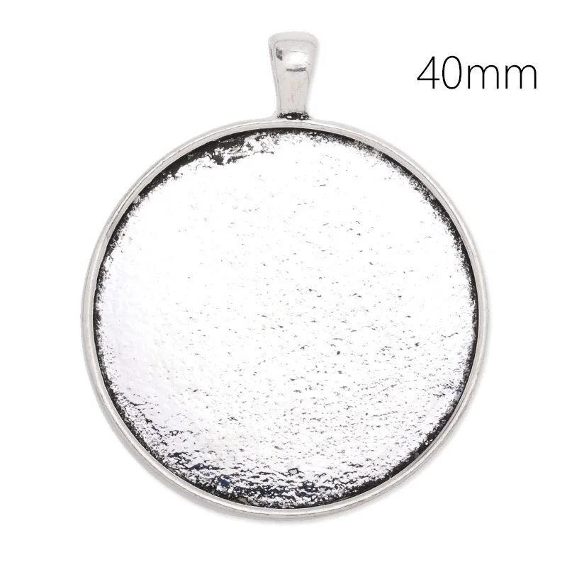 40mm Silver Round Cameo Cabochon Bezel Base Setting Pendants, Blank