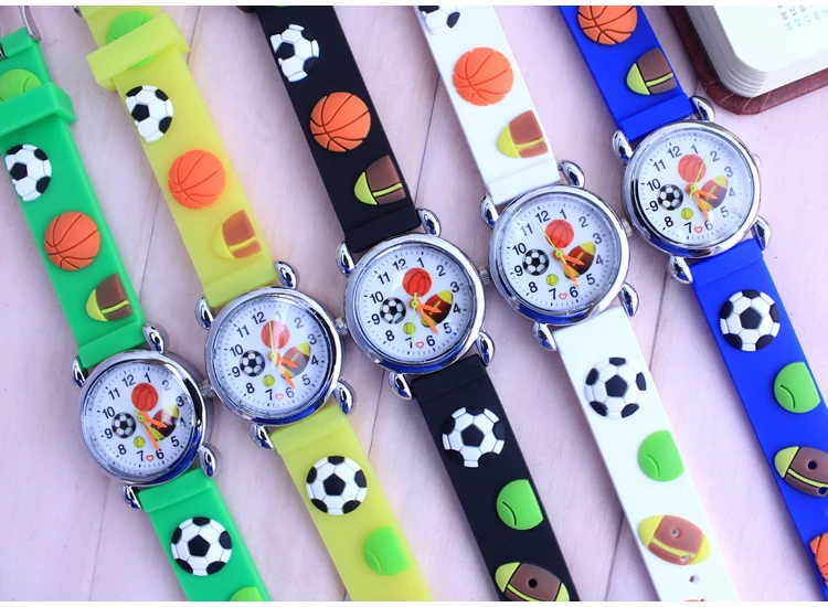 

10pcs/lot 3D Cartoon Lovely football Kids Girls Boys Children Students Quartz Wrist Watch Popular Wristwatches Clock style