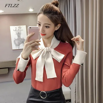 

FTLZZ 2020 New Women Butterfly Collar Sweaters Tops With Bow Sweater Lady Office Long Sleeve Pullover Jumper Tops