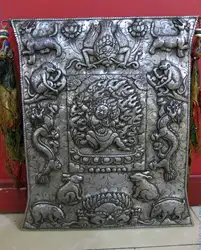 18 "Тибет ручной Железный дракон тигр обезьяна животных Черный Jambhala Tangka Статуя