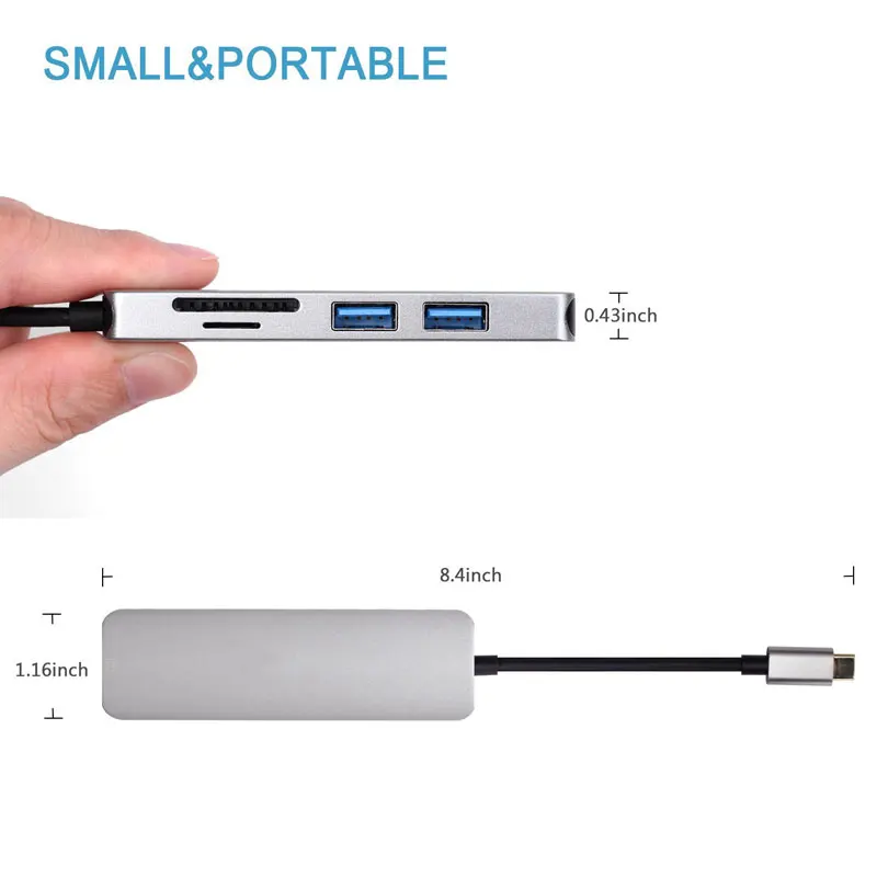 Док станция Thunderbolt 3 hub usbc USB Type C к HDMI 0 кабель TF SD карта 5 в 1 разветвитель адаптера