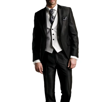

Black Men Wedding Suits 2020 with Pants for Groom Jacket+Pants+Vest Regular Fit 3 Pieces Groom Tuxedo Groomsmen Suits
