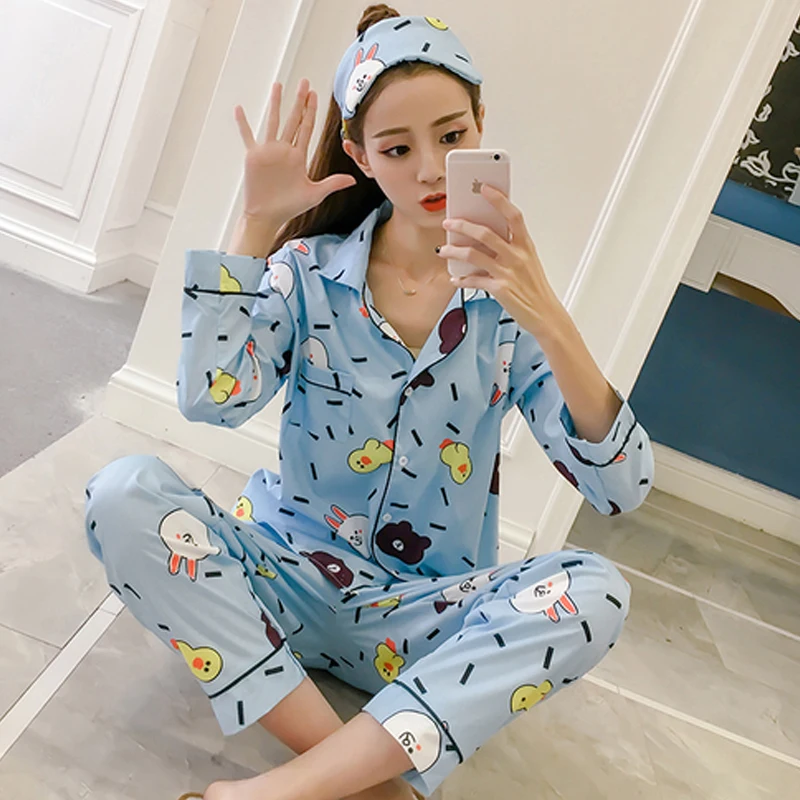 Женская Хлопковая пижама с длинным рукавом рисунком ананаса|cotton pajama set|pajama setslong