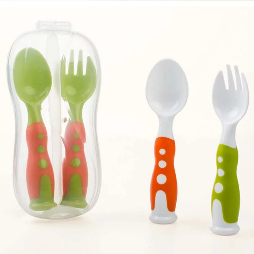 2PC BPA Free Baby Utensil Safety Kids Tableware Baby Spoon Fork Set