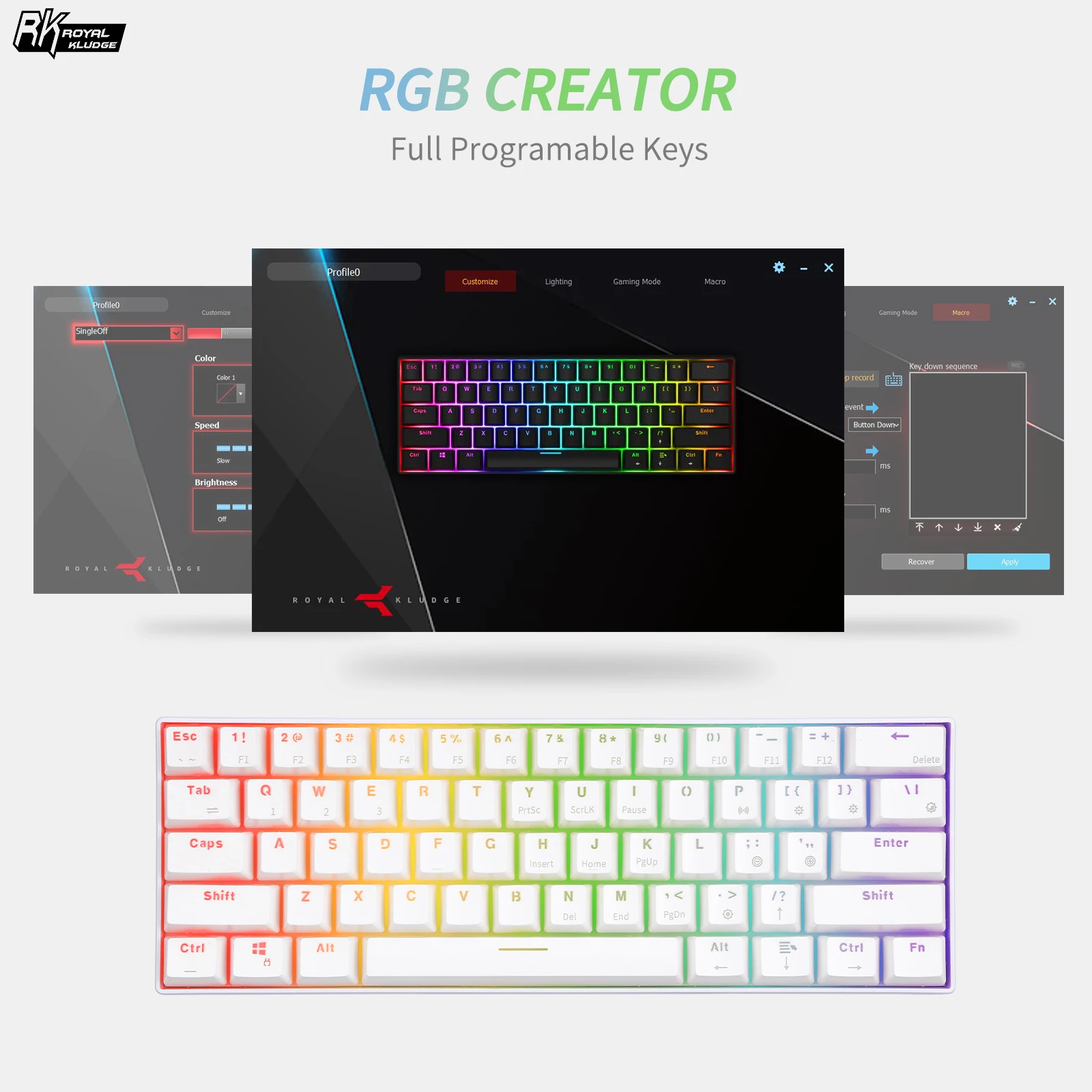  RK61 Wireless Bluetooth Mechanical Gaming Portable 60% Keyboards 61 Keys RGB Single Backlit Backlig