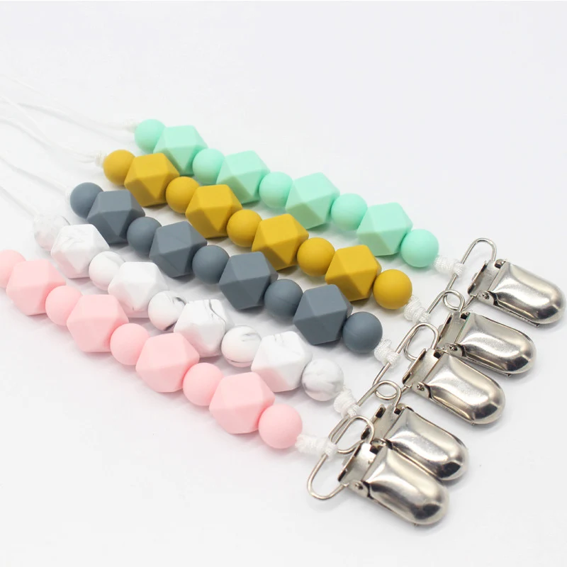 

Baby Pacifier Clips BPA Free DIY Pacifier Chain with Silicone Beads Metal Holder Infant Feeding Teething Chew Toys Dummy Clips