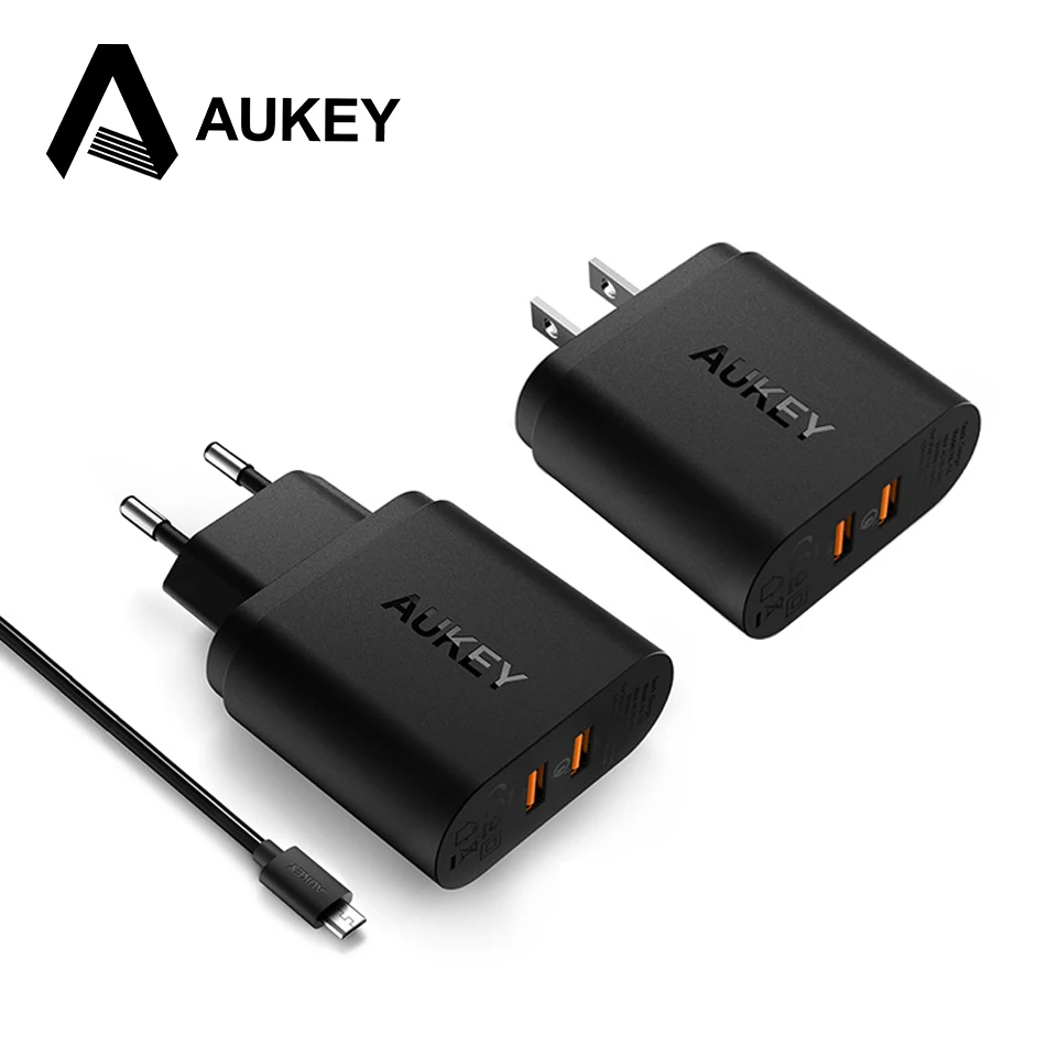 AUKEY 2 font b USB b font Charger Travel Fast Charging With Quick Charge 3 0