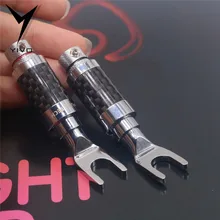 4pcs Hifi Pure Copper Rhodium Plated Fork AMP Speack Cable 6.8mm Connector Audio Wire Y shape Spade Plug Banana Plug Audio Jack