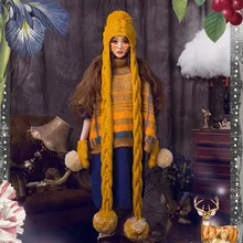 BomHCS наушники бини и перчатки с большим помпоном милые женские зимние теплые шапки ручной работы вязаная шапка подарок