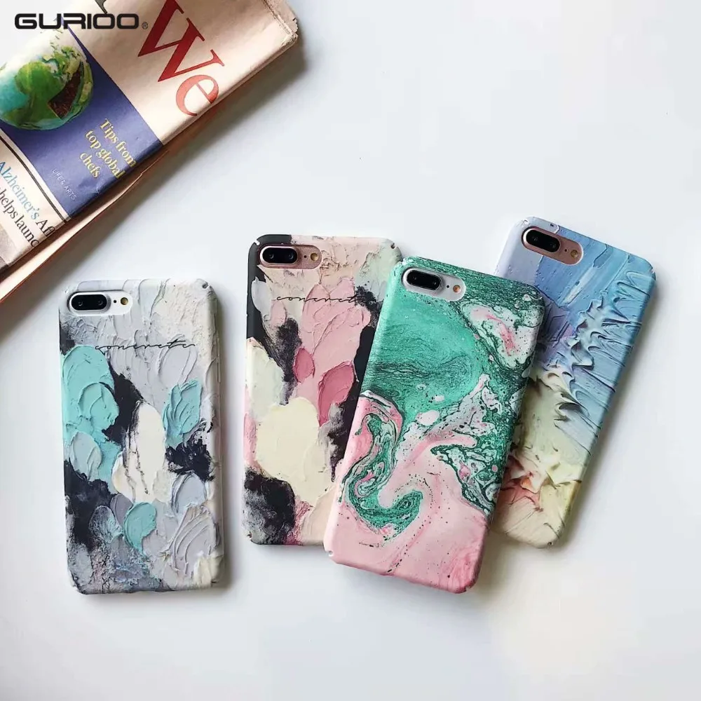 Kopen Gurioo Water sticker schilderij mobiele telefoon case voor Iphone 6 6 s 7 8 X Plus hard shell olie gecoat PC telefoon geval