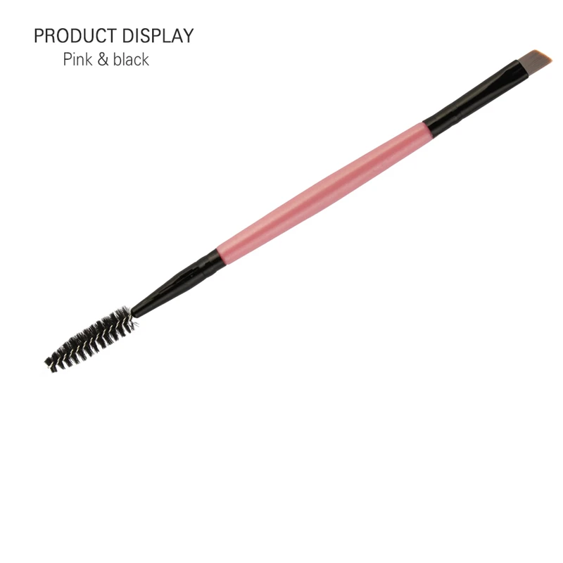 Double-ended Eyebrow Brush Multicolor Wood Handle Eyelashes Eyebrow Flat Angled Brush Comb Eye Makeup Cosmetic Brushes - Handle Color: Pink- Black