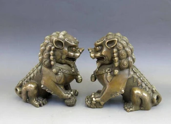 

Copper Brass CHINESE crafts Asian A pair of Chinese Animal Feng shui Foo Dog Lion town house Statue sculpture