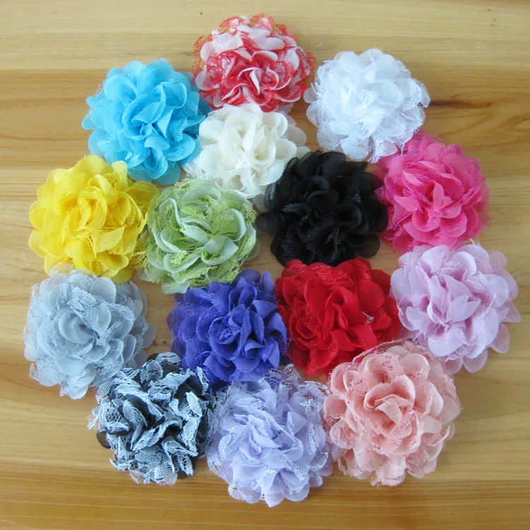 

50pcs/lot 4.5" 15colors Artificial Fabric Flowers For Headbands Chic Shabby Chiffon Lace Flowers For Mesh Hair Accessories