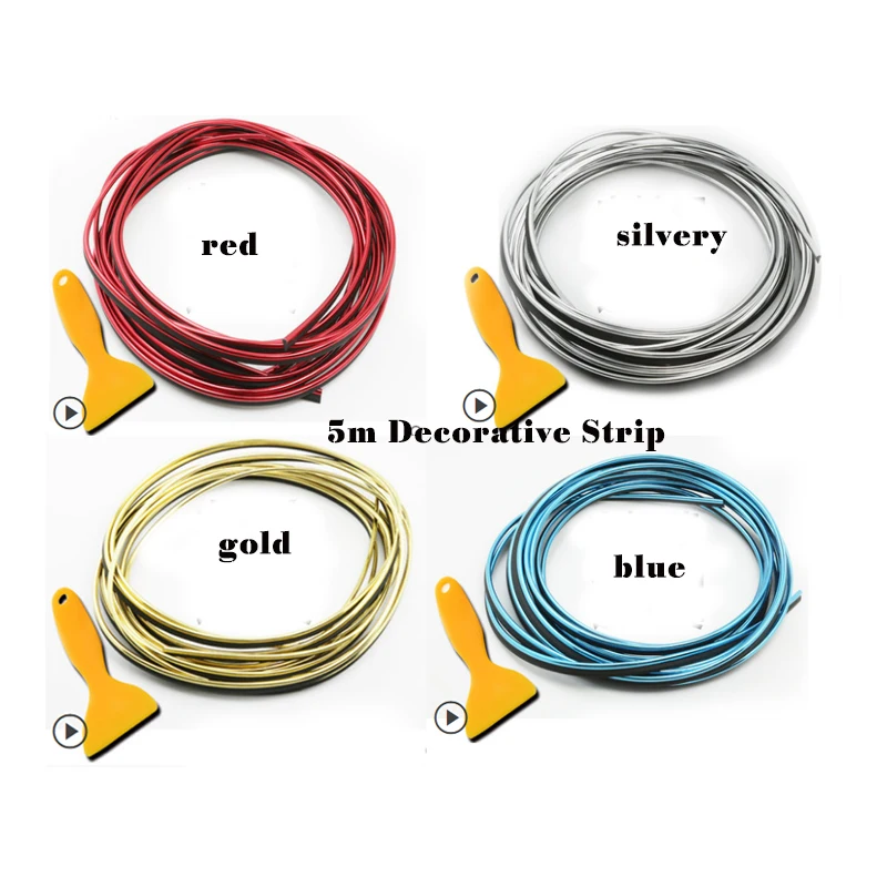 

2set 5Meters Trim Styling Car Exterior Interior Decoration strips Auto Protective Sticker red sliver lMoulding Trim Strip