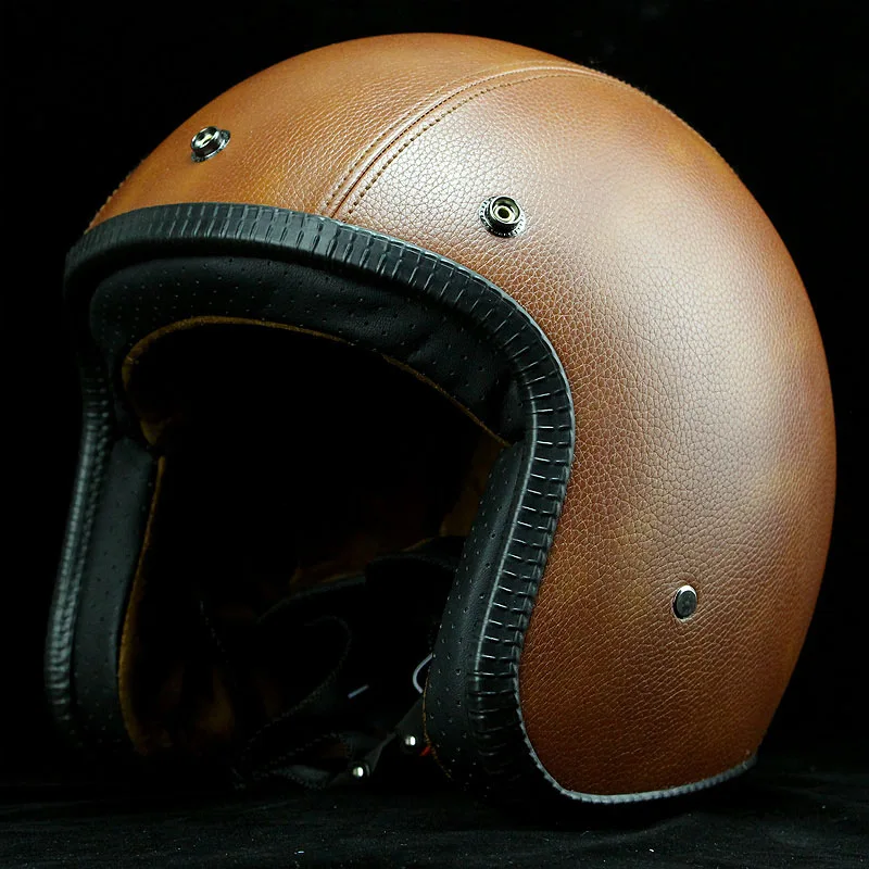 Кафе гонщик capacete каско винтажный мотоциклетный шлем в стиле ретро подходит открытый шлем Ностальгический тяжелый мотоциклетный шлем - Цвет: Brown leather