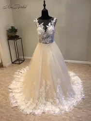 Платье vestido de novia Новое поступление длинные свадебное платье 2018 овальным вырезом трапециевидной формы без рукавов Аппликации Тюль