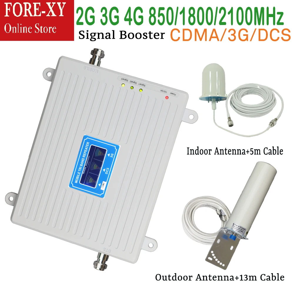 

smart tri band 2g 3g 4g mobile signal booster 850 1800 2100mhz cell phone signgal repeater amplifier with LCD display kit