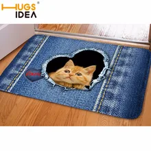 HUGSIDEA, джинсовый ковер для пола с изображением кота, Фланнер, животный принт, коврик для гостиной, ванной комнаты, коврик для прихожей, кухни, нескользящий, для спальни