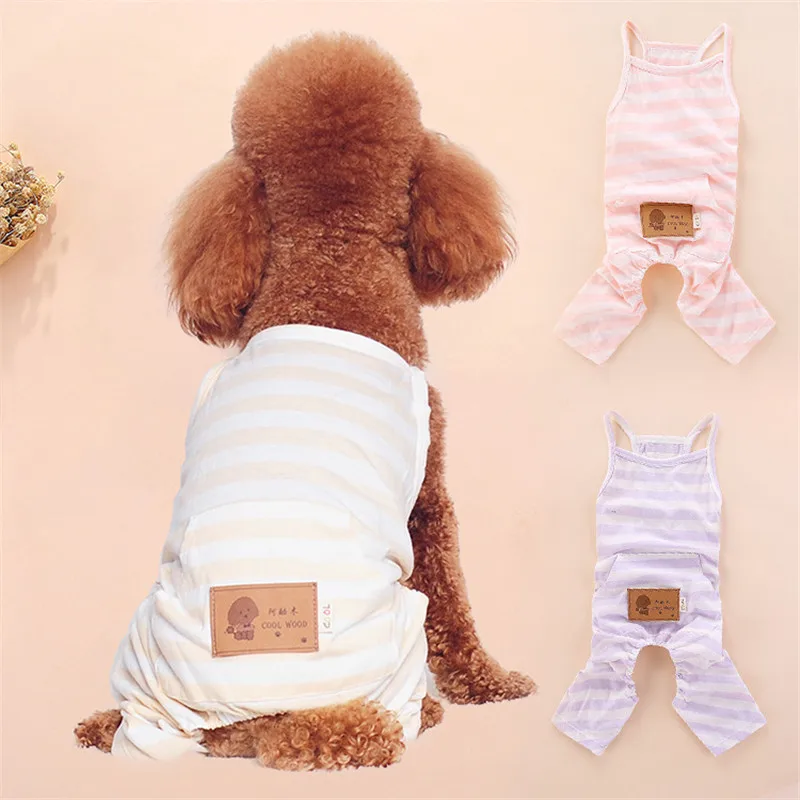 

2019 Dog Jumpsuit Summer Striped Thin Clothes Jumpsuit Four Legs Cotton Soft Pajamas Clothing Jumpsuits Romper Poodle Bichon TY4