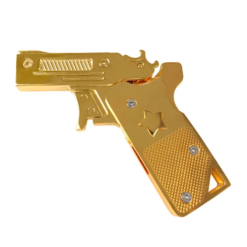 Три цвета металла мини крутой пистолет Резиновая лента можно запускать на открытом воздухе Военные заводные игрушки Детские подарки на день рождения для мальчика