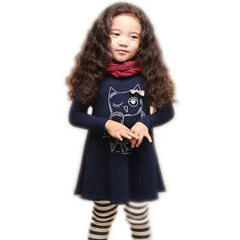 

V-TREE NEW fashion cotton girl dress long sleeves baby girl princess dress girls cartoon owl casual clothes