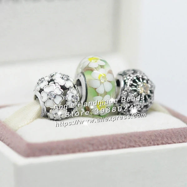

3pcs S925 Sterling Silver White Enamel Daisy CZ Charms Beads Jewelry Set Fit DIY Bracelets Necklaces Jewelry Making Woman Gift