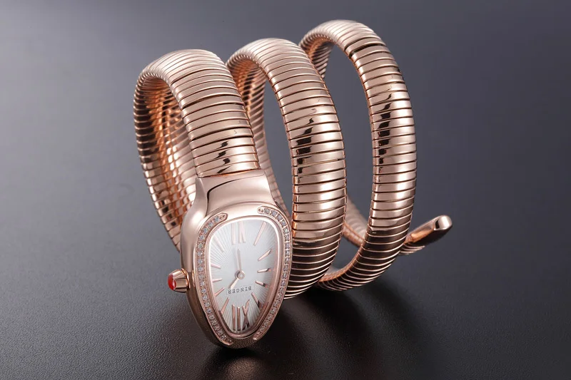 Швейцарские BINGER женские часы люксовый бренд женские кварцевые часы змеиная форма сапфир золотые водонепроницаемые наручные часы B6900