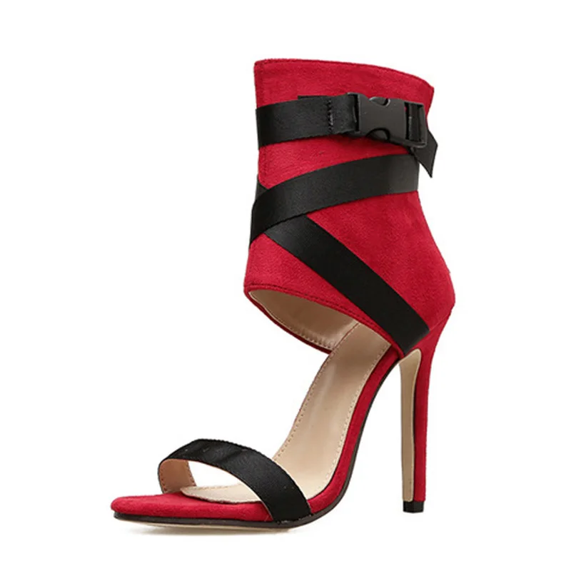 Red Black Patchwork Gladiator Women Sandals Lace Up Shoes Ladies Cross-tie High Heel Women Sandals Sexy Women Shoes Scarpe Donna