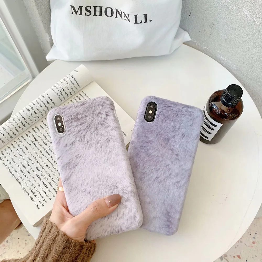 ORYKSZ Fluffy Phone Case For iPhone 7 8 Plus Luxury Plush Cases XR XS Max 6 6S Simple Soft Back Cover |