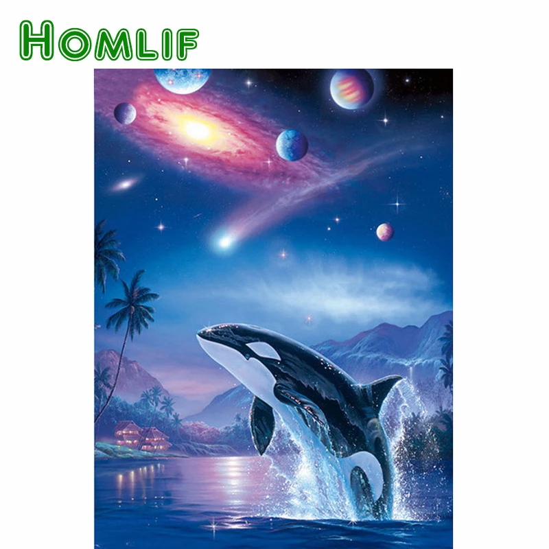 

HOMLIF Diy diamond painting planet shark square full 5D cross stitch picture rhinestone diamond embroidery handmade needlework