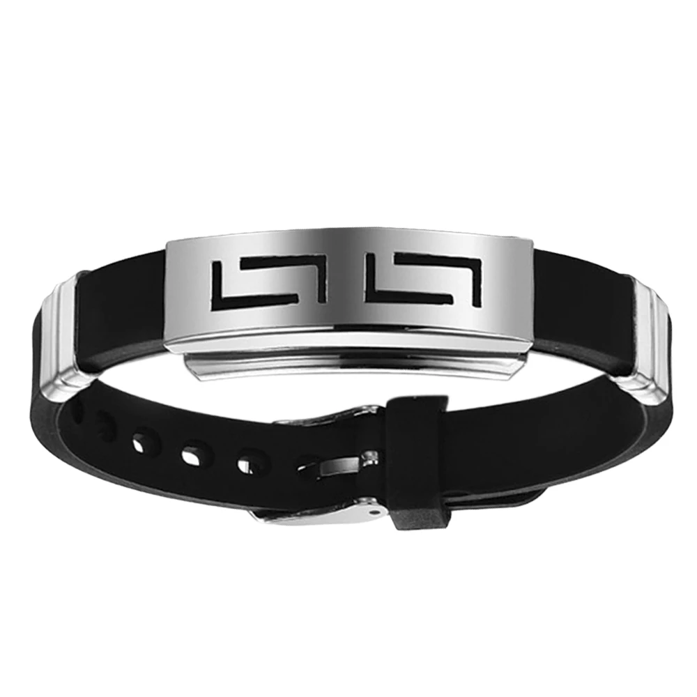Popcorn Shape Stainless Steel Charming Men Simple Bracelets Geometric Clip Rubber Soft Silicone Bracelet Bangles Black Chain (3)