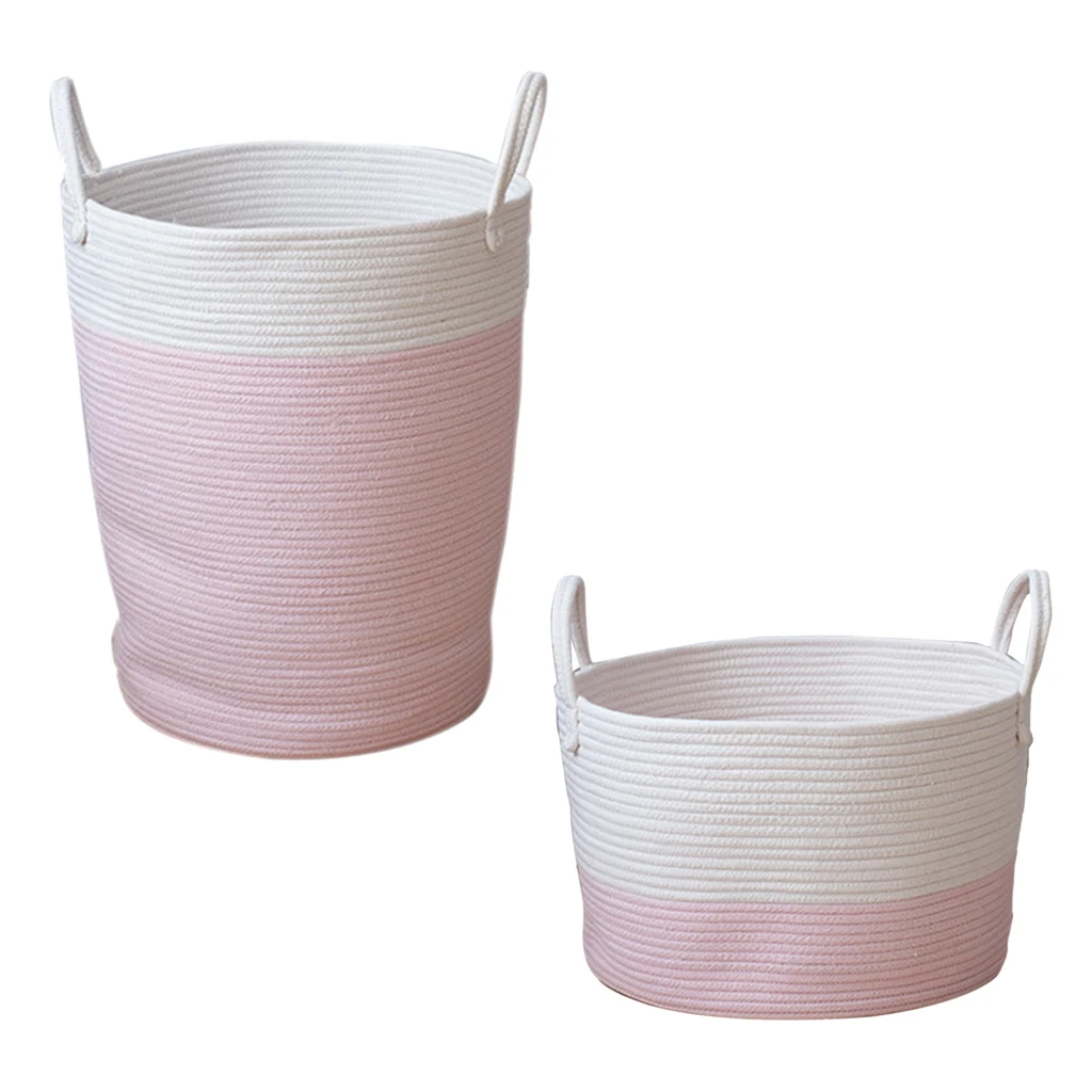 2x Cotton Weaving Storage Basket Rattan Storage Box For Cosmetics Basket Organizer Sundries Laundry Toys Storage Basket Pink