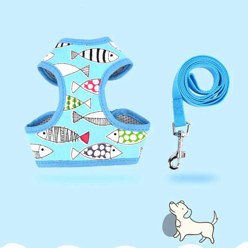 Милый мультфильм животных домашних животных собаки шлейка для кошек и поводок маленький щенок дышащая Летняя Сетка Отсоединяемый поводок поставки