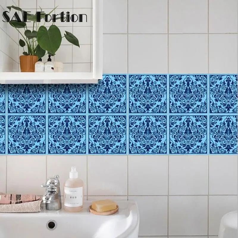 Buy Blue Retro Tiles Wall Stickers for Bathroom