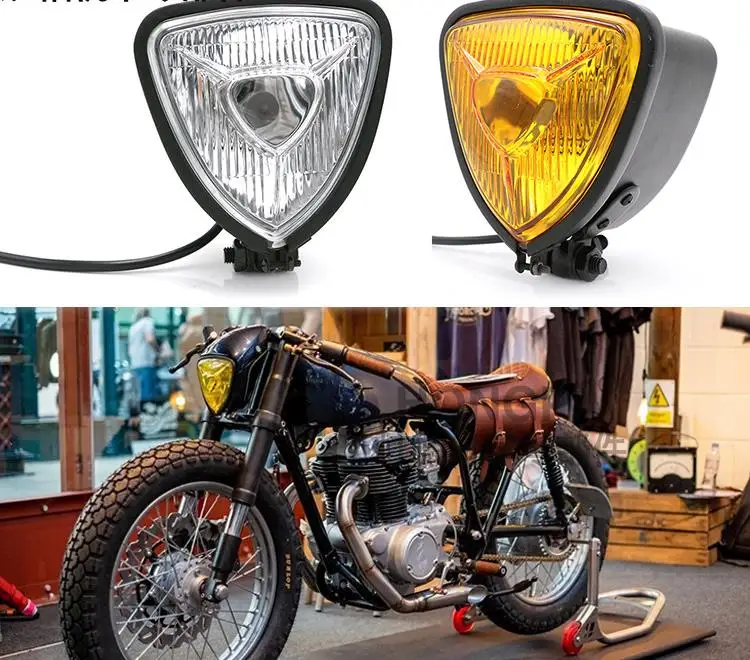 

Cafe Racer H4 Headlight Motorcycle Triangle Headlight Front Lamp For Harley SX650 Bobber Chopper Retro Headlamp