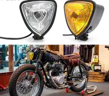 Cafe Racer H4 Headlight Motorcycle Triangle Headlight Front Lamp For Harley SX650 Bobber Chopper Retro Headlamp 7 inch motorcycle led headlight headlamp bulb for harley sportster cafe racer bobber cold white headlights head light lamp