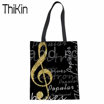 

THIKIN Canvas Tote Women Handbags Piano Keys&Notes Print Shoulder Bag Ladies Reusable Shopping Beach Bag for Girls Linen Handbag
