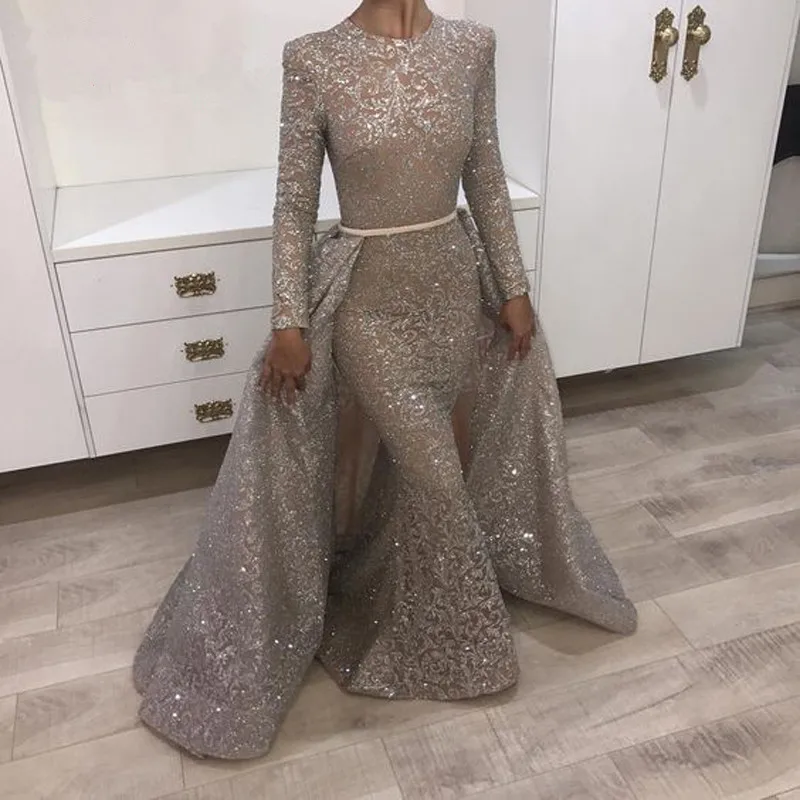

Luxurious Muslim Evening Dresses 2019 Mermaid Long Sleeves Lace Beaded Islamic Dubai Saudi Arabic Long Formal Evening Gown