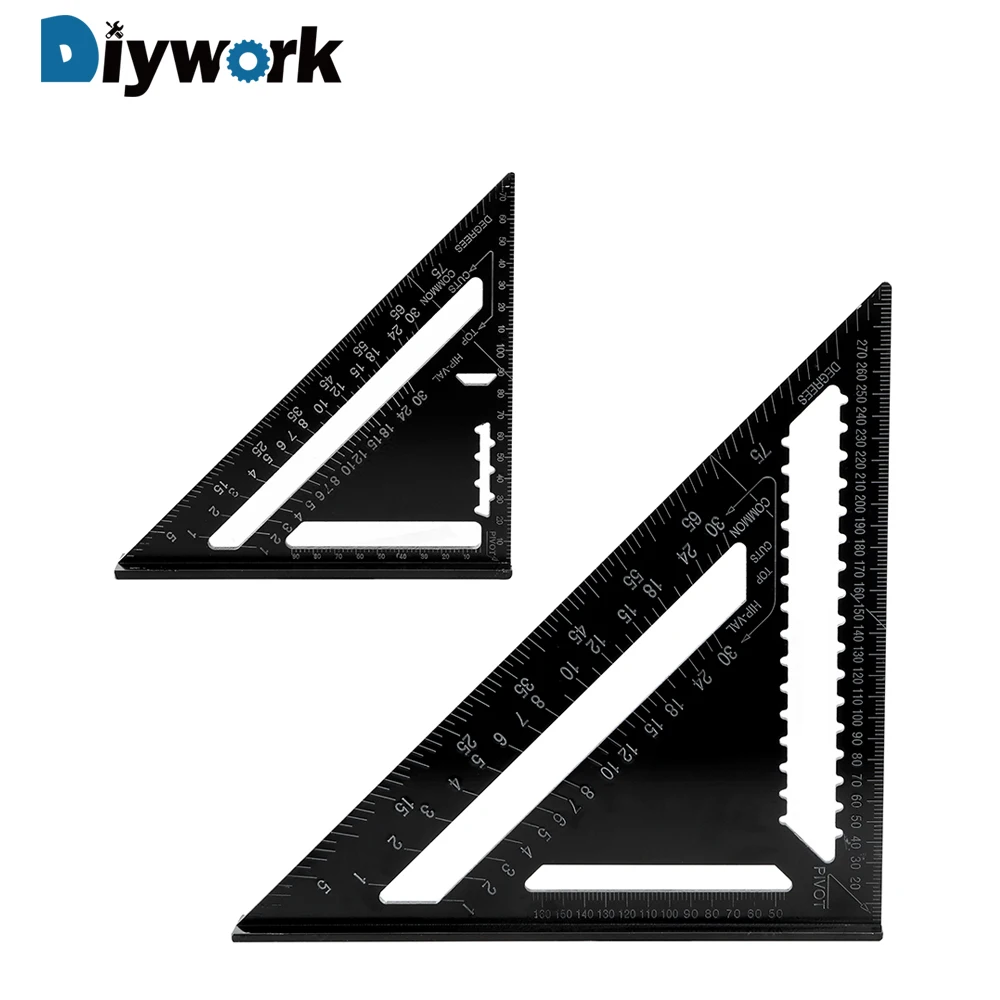 

DIYWORK 12inch Triangle Ruler Aluminum Alloy 7inch Metric System Measuring Ruler Speed Square Roofing Gauge Angle Ruler