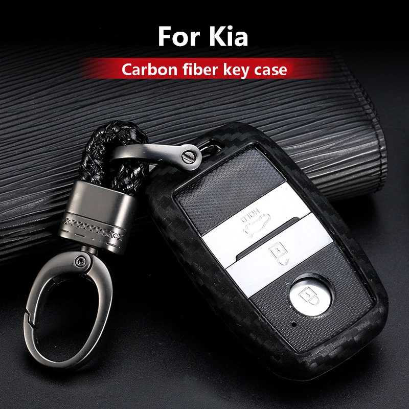 

2019 New Carbon Fiber Silica gel Key Cover Case for Kia Forte Niro Optima Sedona Sorento Soul Sportage Car Shellkeychain keyring