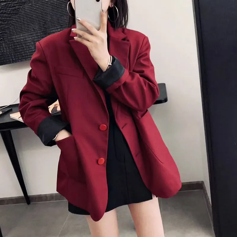 Bouton Décontracté Unique Manches Corée Wine Manteau Dll2471 Red Solide Blazer Col Femmes Nouveau Poitrine Mode Pleine Cranté xitao Couleur Gaine ORFq7wR