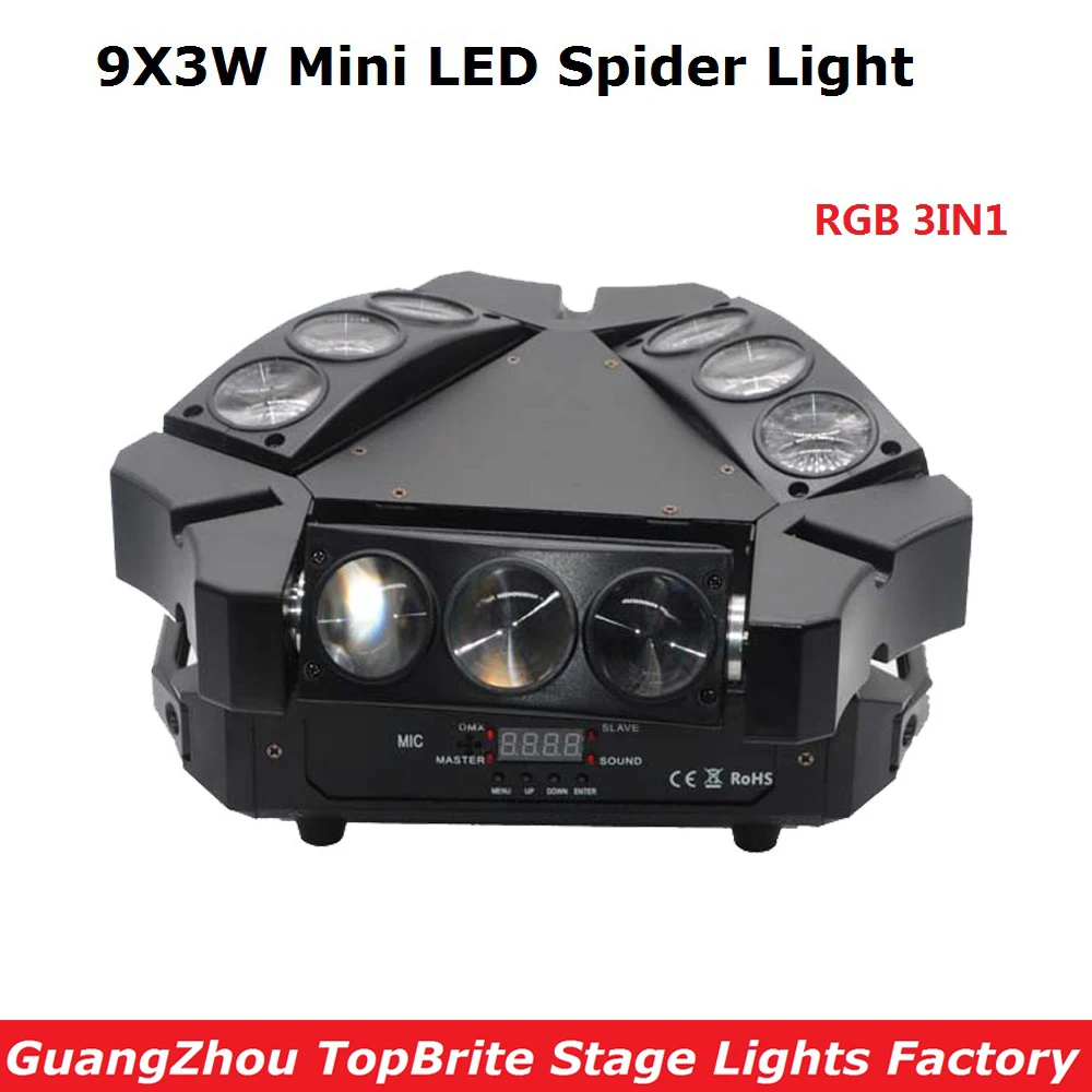 Новое поступление 2019 миниатюрный светодиодный светильник паука 9x3 Вт RGB 3 цвета