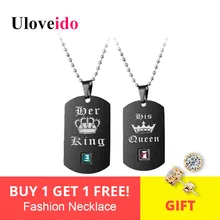 Uloveido Black Necklaces Pendants Her King and His Queen Black Titanium Couple Necklace Stainless Steel Pendant