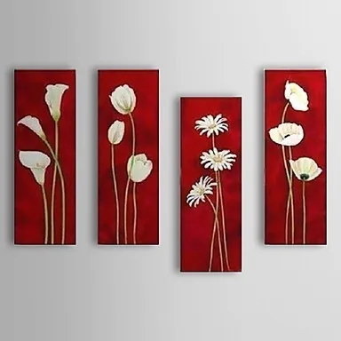 

Free Shipping Hand-painted Flower Abstract Hotel Decoration Paintings On Canvas Kitchen Decoration 4 Piece Wall Art No Frame