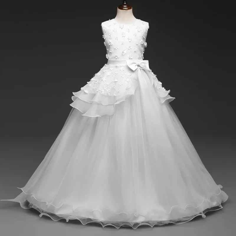 2018 New Elegant Girl Evening Dress Flower Princess Party Kids Dresses For Girls Wedding Gown Long Tulle Prom Children Costumes (5)