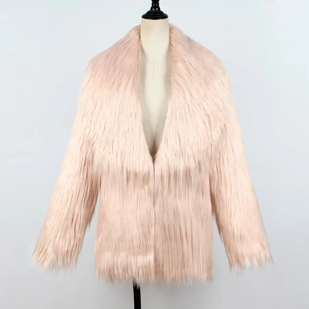 Faux Fur Coat Women Fluffy Warm Long Sleeve Female Outerwear Autumn Winter Coat Jacket Hairy Collarless Overcoat Blusa S3
