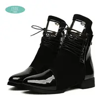 35-43 Women Boots Genuine Leather Flat Martin Ankle Boots Womens Motorcycle Boots Autumn Shoes Women Winter Patent leather Botas